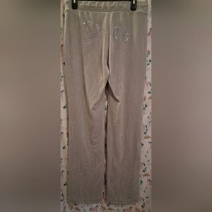 EUC RARE Y2K White Label Juicy Couture Grey OG Big Bling Velour Track Pant SZ M